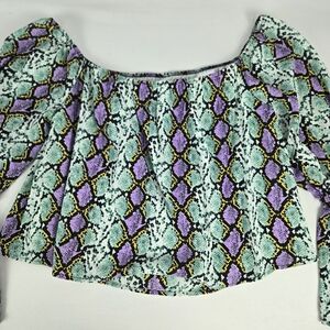 Peach Love California Off-Shoulder Snake Print Top in Mint, Lavender & Black